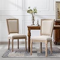 Vista 14 de French Style Solid Wood Frame Linen Fabric Rattan Back Dining Chairs, Table & Chair Sets, Set of 2 for Dining Room, Kitchen, Living Room, Bedroom