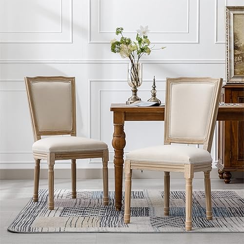 Miniatura 13 de French Style Solid Wood Frame Linen Fabric Rattan Back Dining Chairs, Table & Chair Sets, Set of 2 for Dining Room, Kitchen, Living Room, Bedroom
