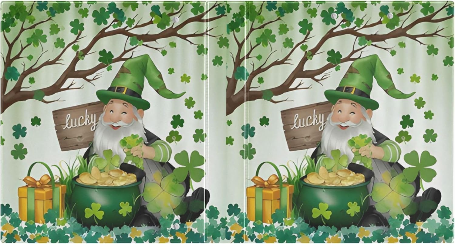 St. Patrick's Day Pixie 3 Ring Binders, 1.5” Round Ring Binders with Clipboard - Letter Size, 3 Interior PVC Clear Pockets & Anti-Slip Clip for Office School Supplies, 2PCS