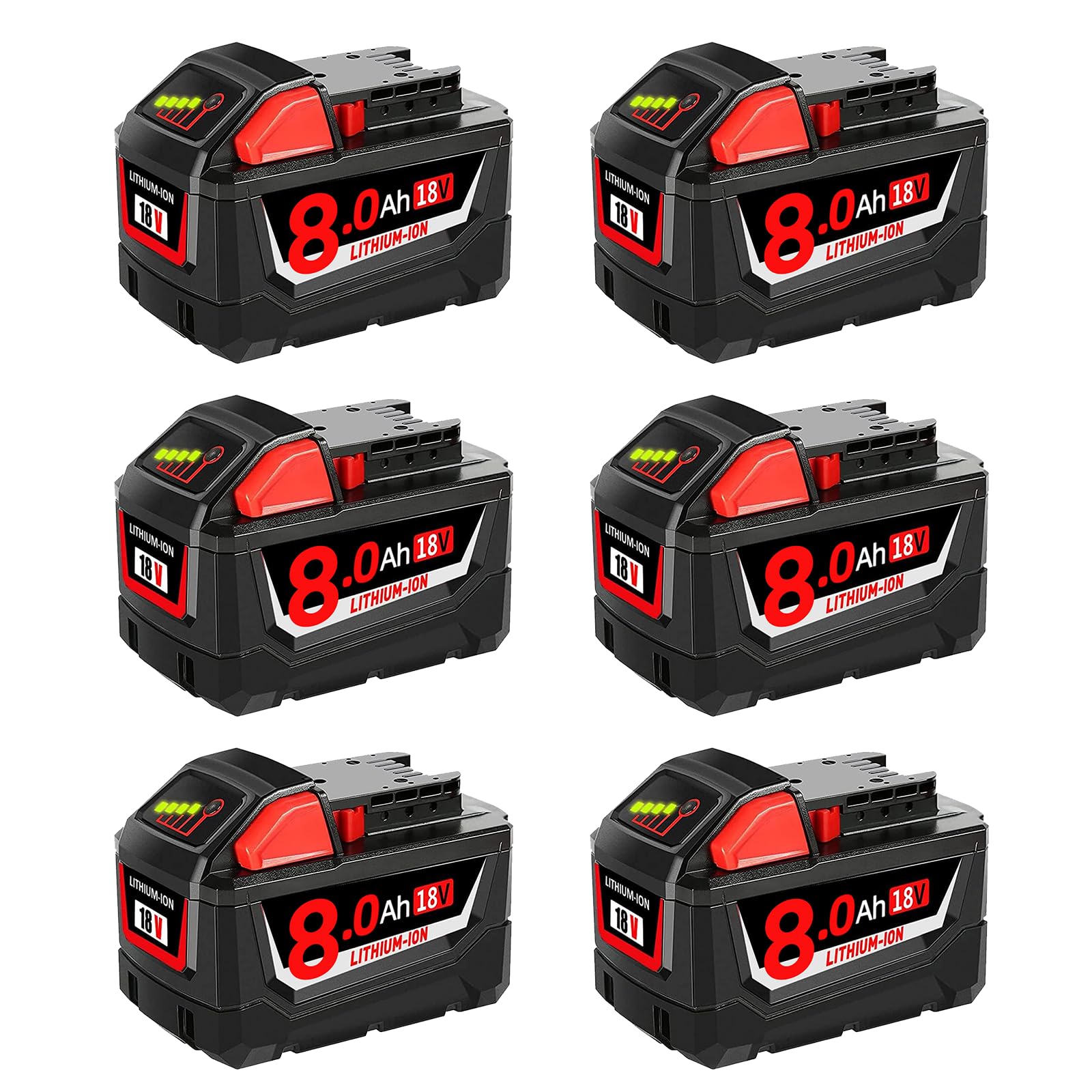 6 PCS 18V 8.0Ah/8000mAh Replacement for Milwaukee M18 Battery, Compatible with Milwaukee Battery M18 48-11-1811, 48-11-1815, 48-11-1820, 58-11-1822, 48-11-1828, 48-11-1840 Cordless Power Tool