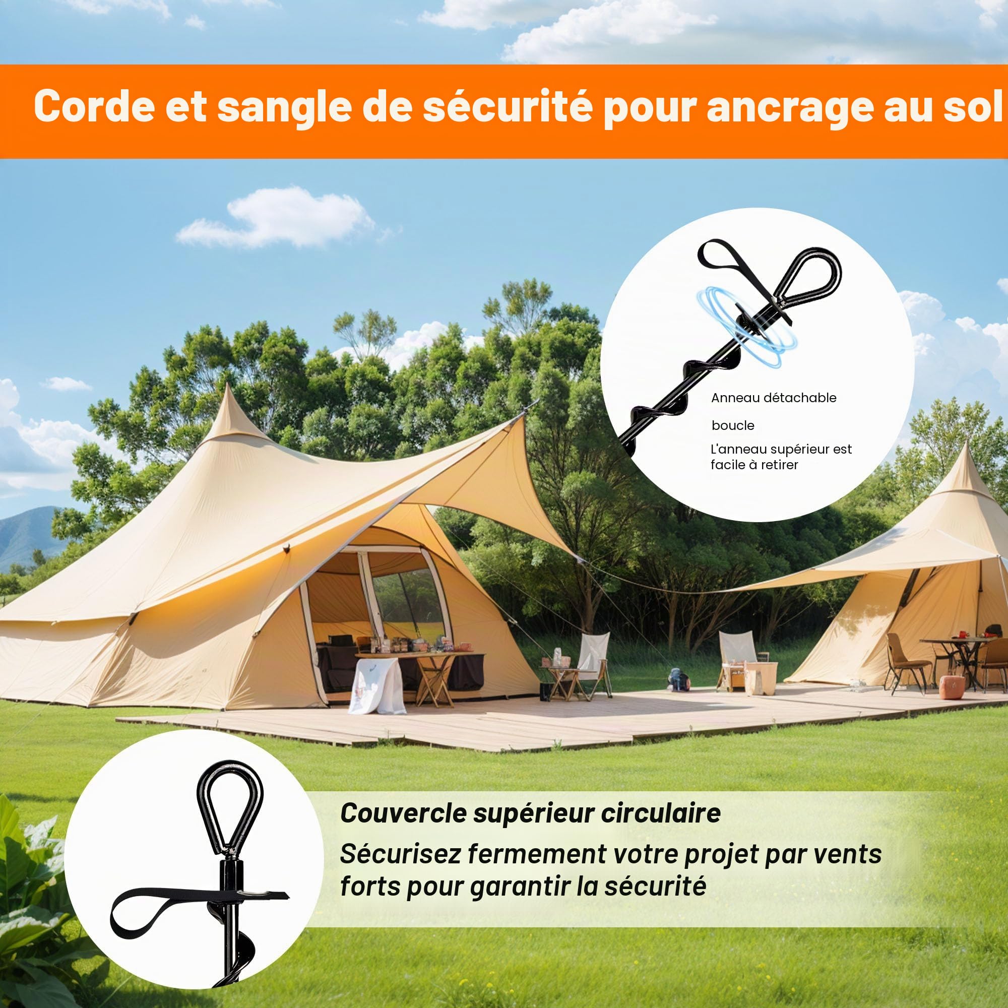 JIYANA Ancrage au Sol 36 cm, Piquet Ancrage en Acier a Visser, Ancrage au Sol Duty pour Trampoline, Tentes, Balançoire, Camping, Sardines de Fixation et Piquets de Jardin vis de Fondation,4