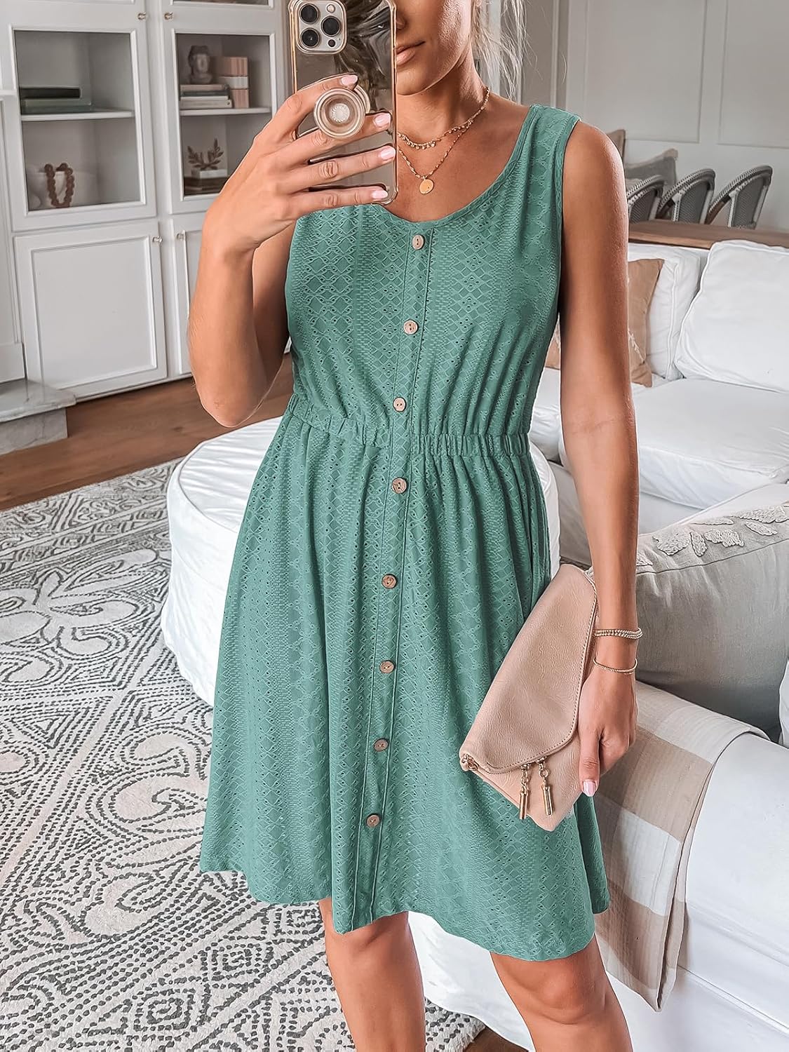 CUPSHE Women's Hollow Out Mini Dress Cover Up Ribbed Knit Scoop Neck Sleeveless Beach Spring Summer Dresses - Image 5