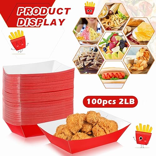 Miniatura 3 de Yinkin 100 bandejas de papel de 2 libras, bandejas desechables para nachos de 2 libras, bote de papel kraft para tacos, concesión, Pascua,
