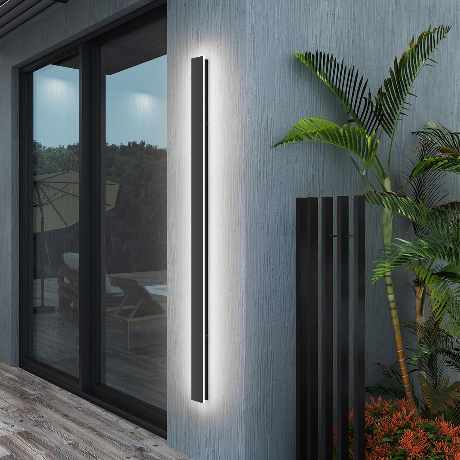 47.25 Inch Long Outdoor LED Wall Light 4000K Natural Light 35W Black Porch Light Acrylic Waterproof IP65 Exterior Wall Light Fixture for House Patio Porch Courtyard