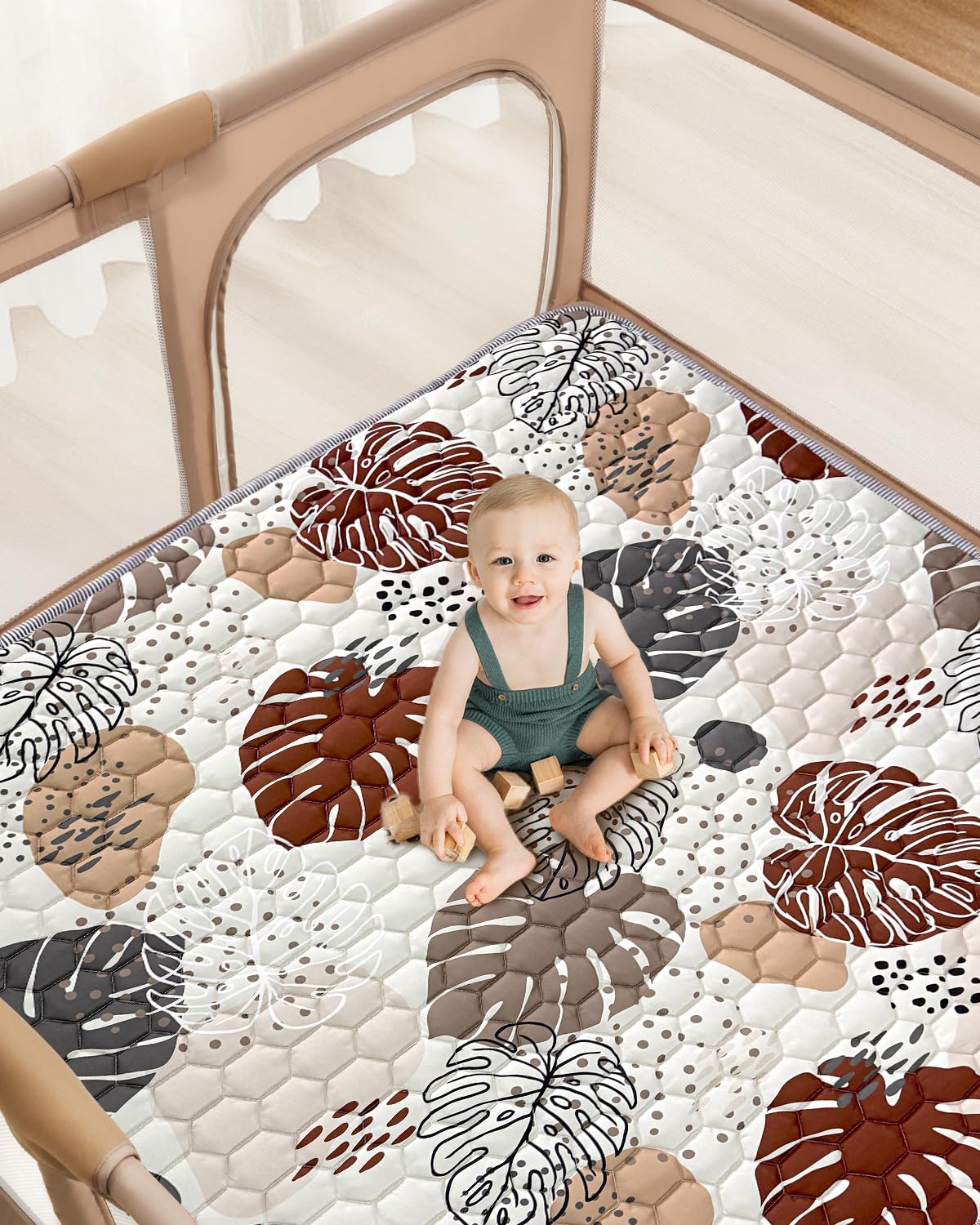 Tapis d'eveil Bebe, épaissi Tapis de Jeux Bebe 127x127cm, Lavable en Machine, Antidérapant, Pliable Tapis d'éveil et de Jeux, Tapis Sol Bebe de Jeu Pour Parc, Conception de Style Bohème