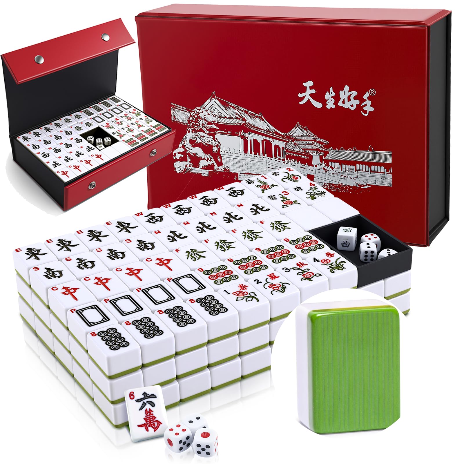 Lot de Pierres Mahjong de 30 mm avec 146 tuiles et 2 dés