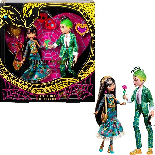 Monster High Howliday Love Edition Muñecas, Cleo De Nile y Deuce Gorgon Collector, paquete de 2 con accesorios de San Valentín y embalaje exhibible