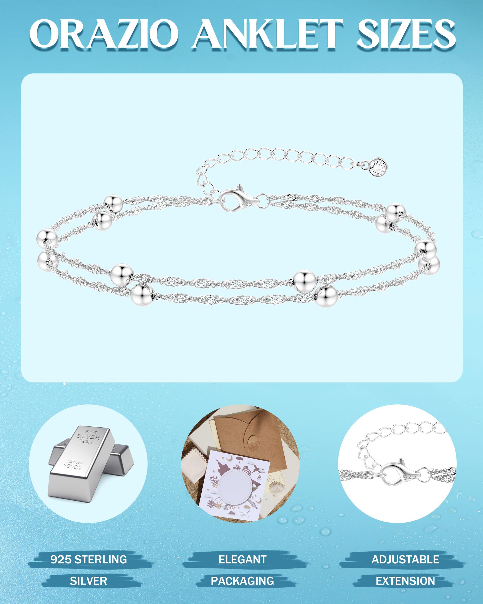 ORAZIO 925 Sterling Silver Ankle Bransoletka Wielowarstwowa Bransoletka Na Kostkę Dla Kobiet Serce Okrągła Piłka Cyrkon Wiele Style Kostki Łańcuch Regulowany Lato Plaża Biżuteria
