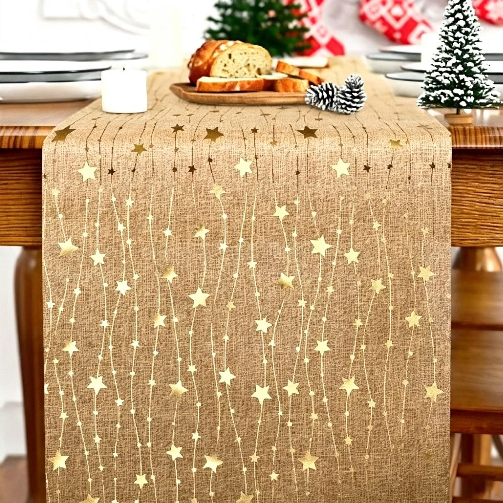 1-Piece Gold Foil Star Christmas Table Runner, 500 x 28cm
