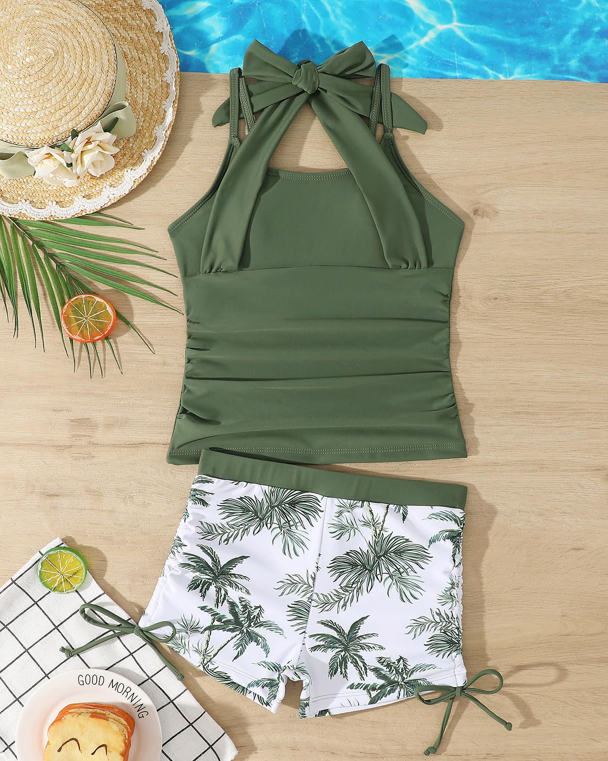 FishingDino Badeanzug Mädchen mit Gepolsterte BHS Gr 122-164, Kinder Tankini Mädchen Set mit Neckholder Top & Boy Shorts, Teenager Schwimmshirt Schwimmanzug