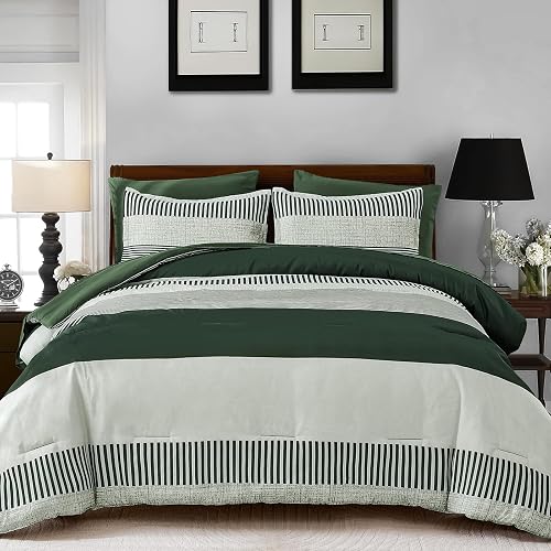 Cottolester Full Size Comforter Dark Green Striped Comforters for Boys&Girls,7