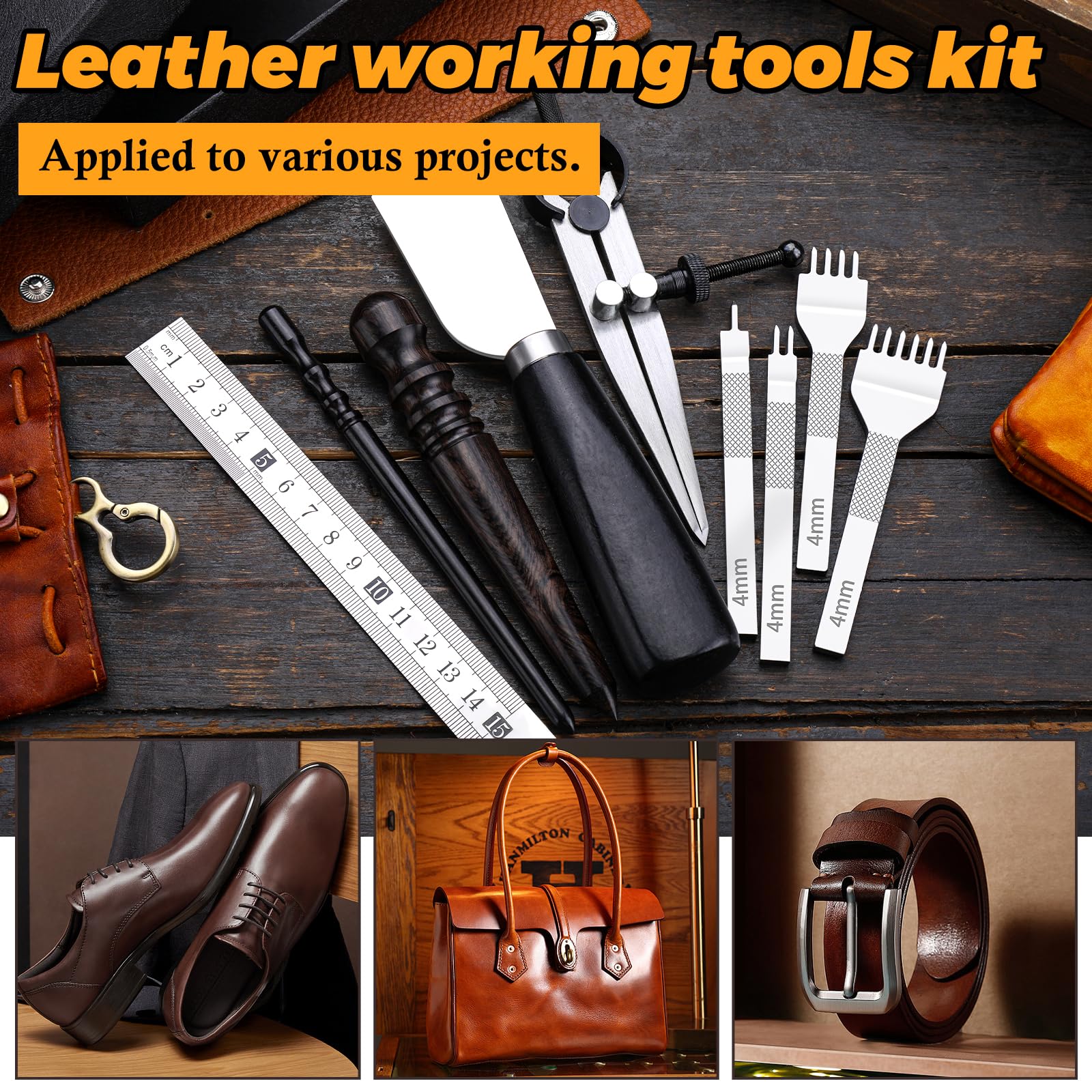 Leather Working Tools Kit - Knife, Burnisher, Punch -6