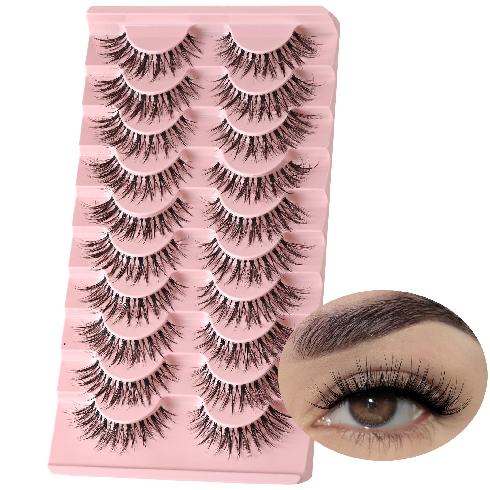Sponsored Ad - False Eyelashes Cat Eye Lashes Natural Fake Strip Eyelashes Invisible Band Mink Eyelash Strips Wispy Full Volume Pack 10 Pairs 8-14 mm Short Demi Wispies Pestañas Postizas