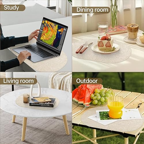 Miniatura 7 de Juego de 6 manteles individuales de piel sintética con posavasos a juego, manteles individuales ovalados de poliuretano resistentes al calor,