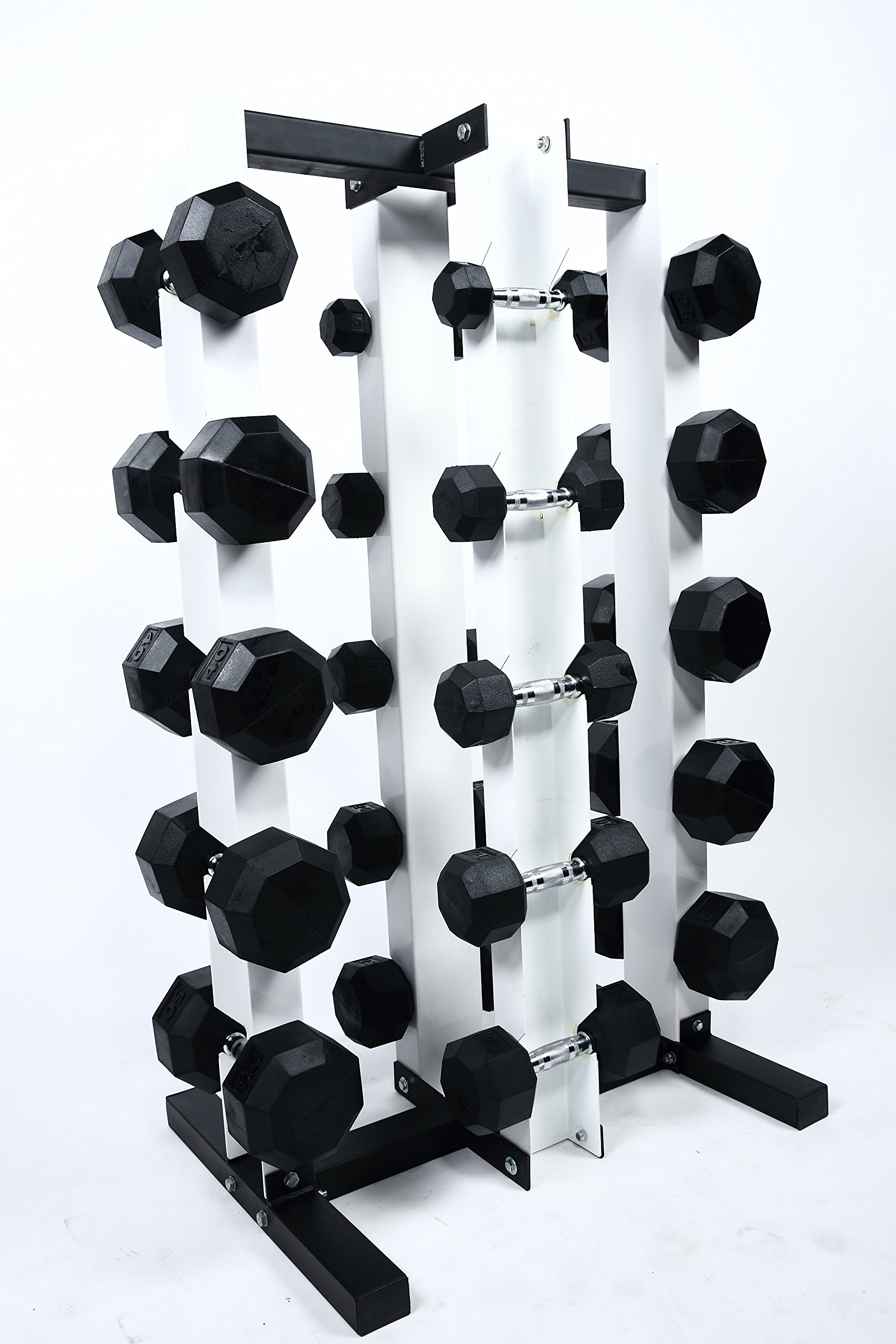 Ader Rubber Dumbbell Set 5-100lb 20 Pairs 2100lbs with 2 Racks 2 Rubber Mats
