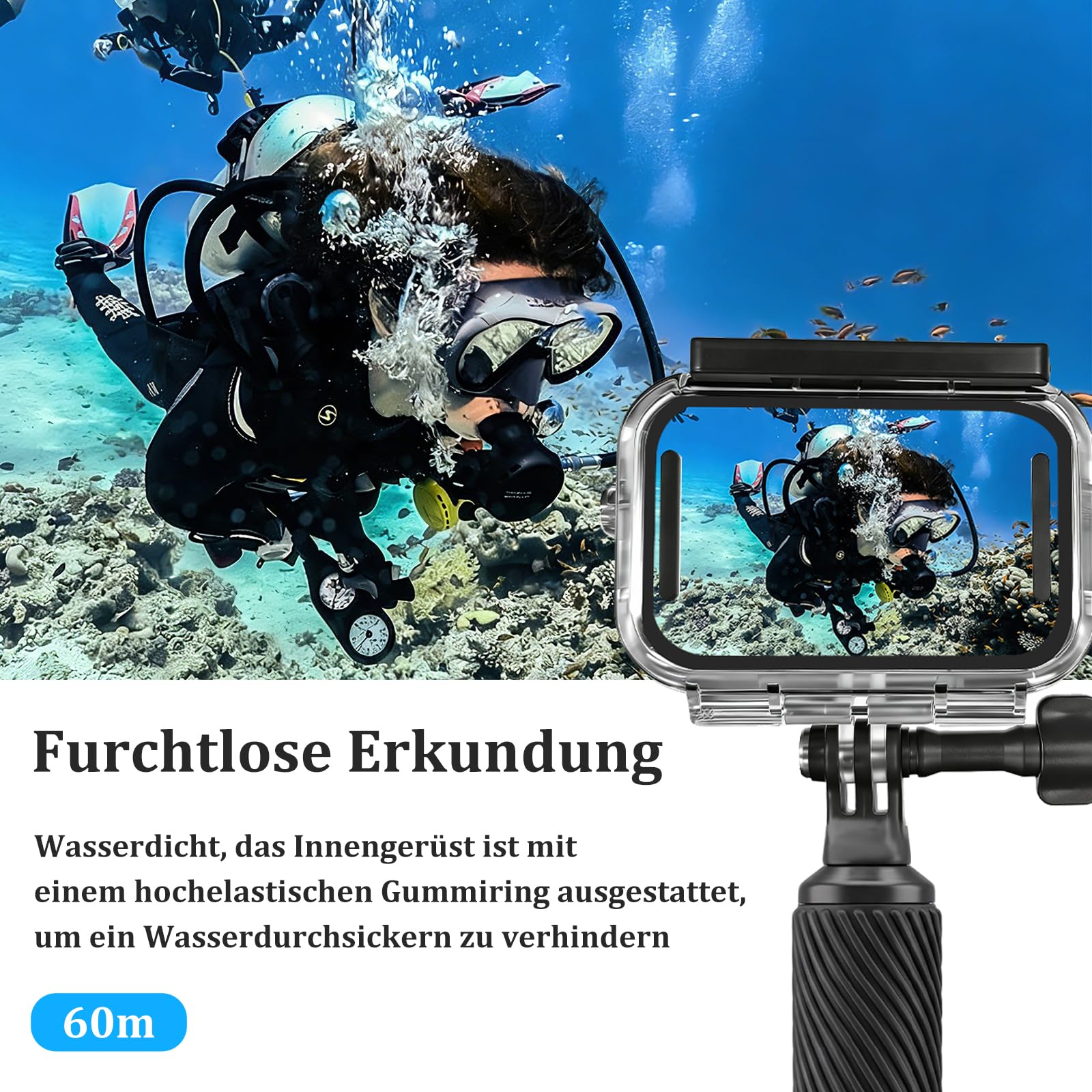 Custodia impermeabile compatibile con fotocamera DJI Osmo Action 6, custodia subacquea da 60 m con manico galleggiante, anti-nebbia e supporto a sgancio rapido, accessori a vite per Action 6