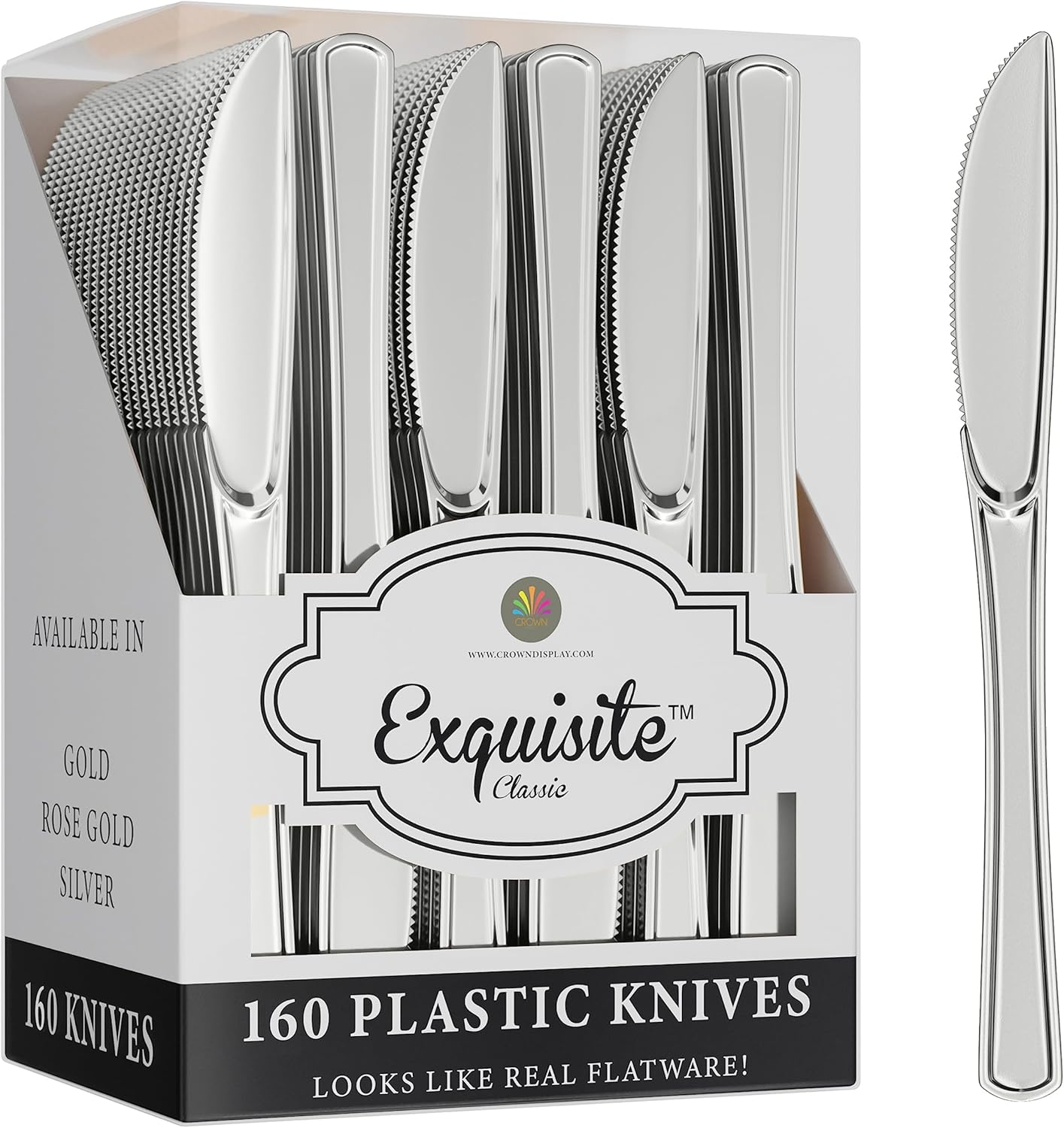 Exquisite 160 Pack Silver Plastic Knives Heavy Duty Silver Disposable