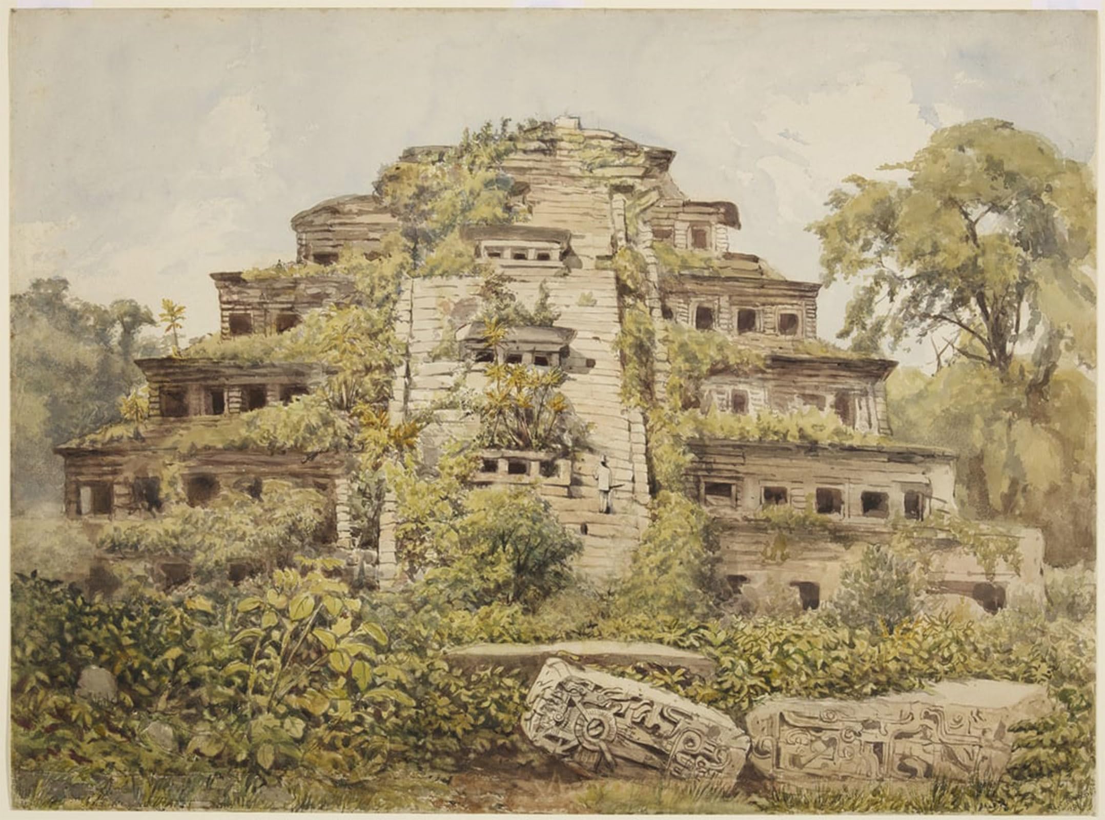 Serendipitp No Frame Abstract Painting Mural Print Picture Wall Decor Painting Painting Of Ruined Temple At El Tajin Papantla Mexico By Adela Breton Vintage Wall Artwork For Home Decor 60X90cm