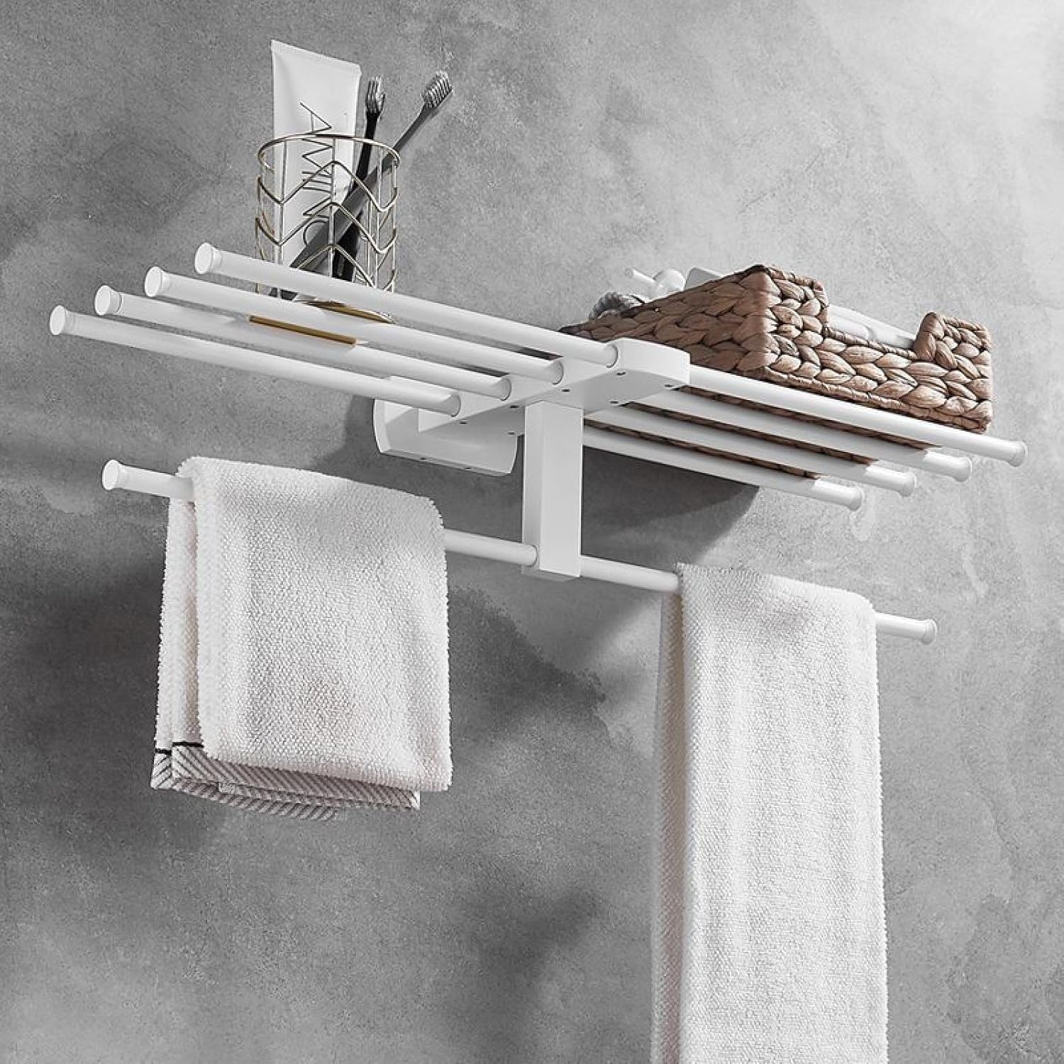 Toilet Towel Rack, Bath Towel Rack, Bathroom Shelf Bathroom Hardware Storage Pendant, White Straight Double bar