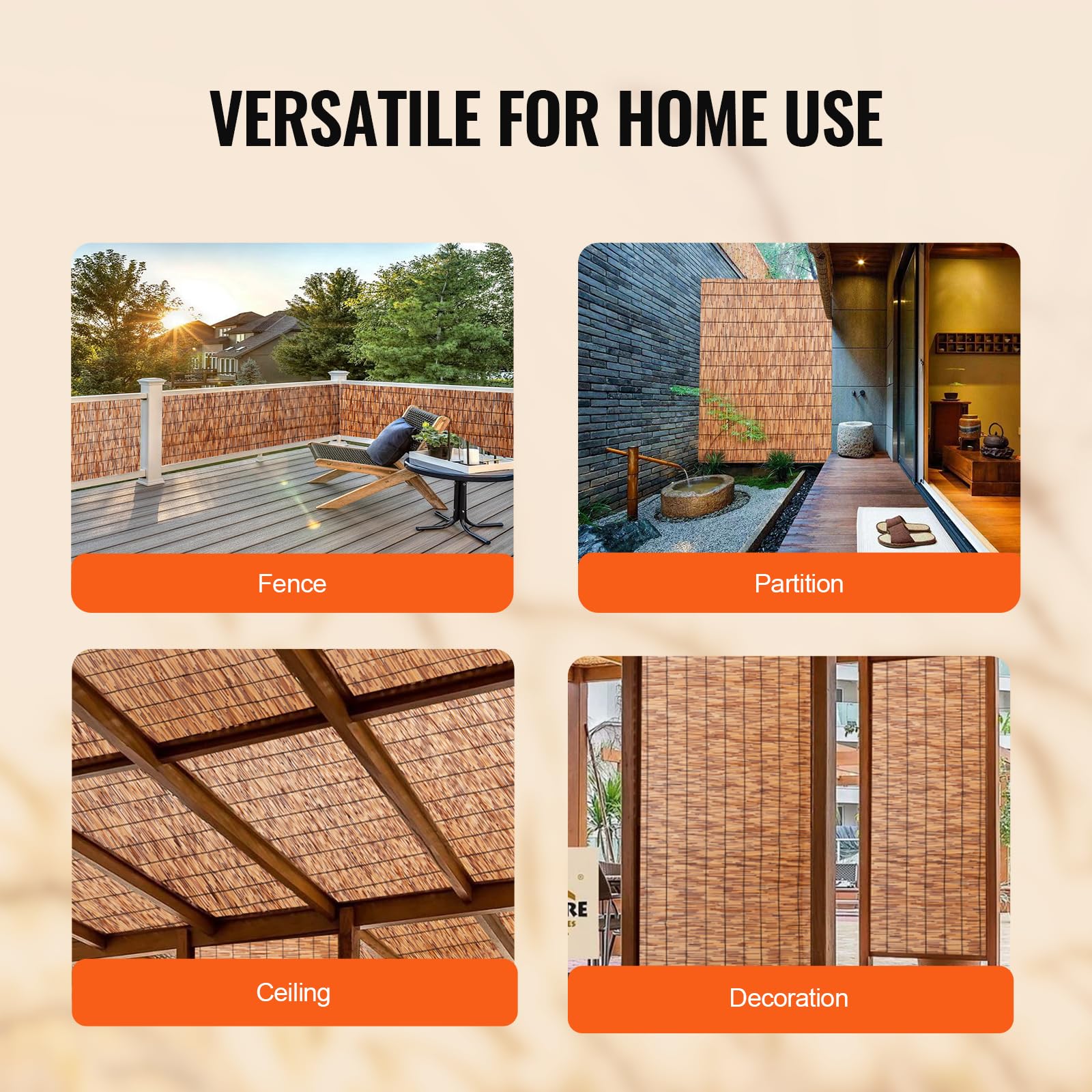 VEVOR Recinzione in Canniccio Naturale, 5 x 1,7 m, Schermo Privacy in Canniccio, Frangivista per Balcone, Frangivista Decorativo per Terrazza Esterna, Divisorio da Giardino, Paesaggistica, Marrone