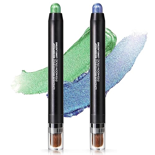 2 lápices de sombra de ojos, color negro y azul brillante, iluminador de ojos en esquina interior, delineador de ojos de crayón, resaltador de color