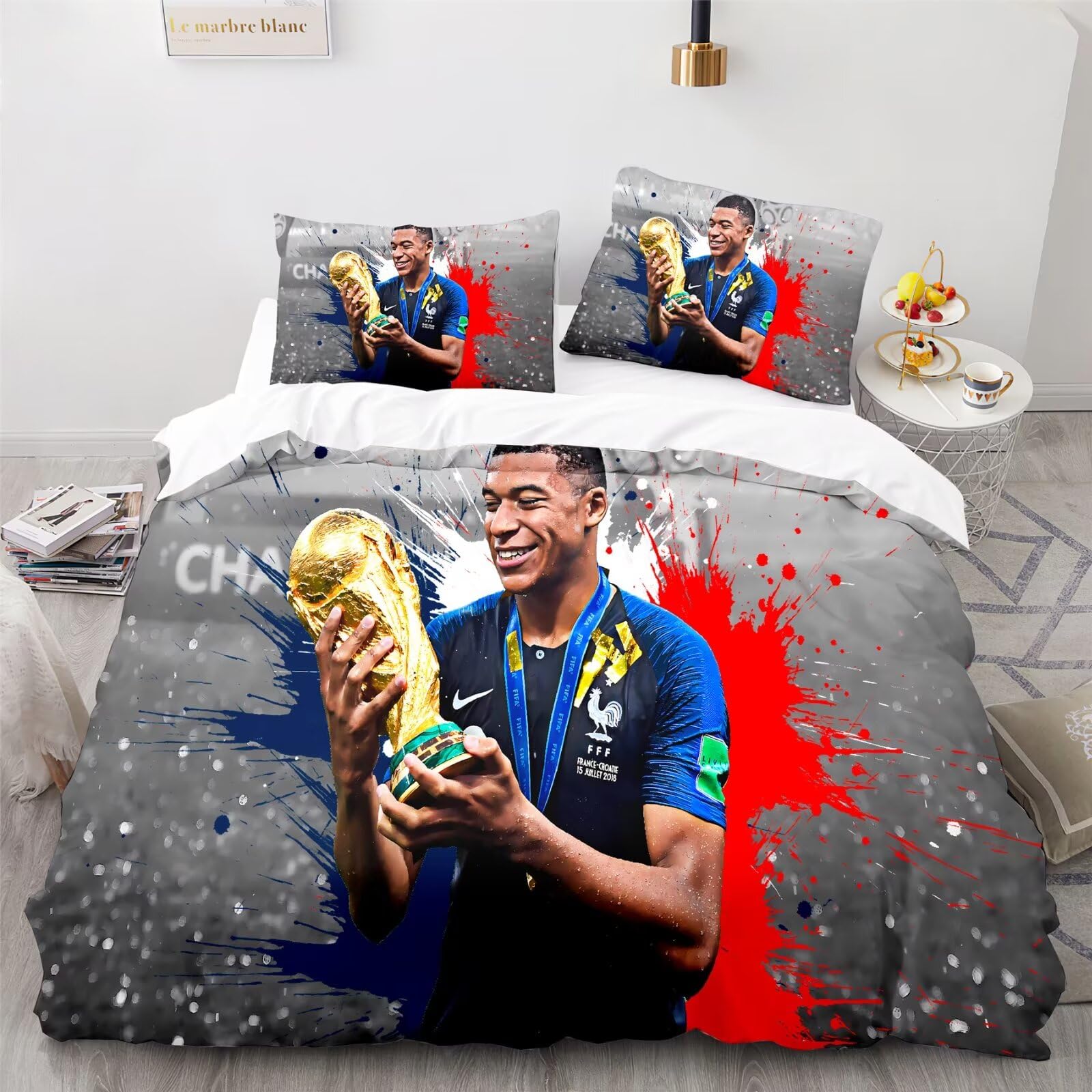 Parure de lit 3D en microfibre premium avec housse de couette thème football enfant