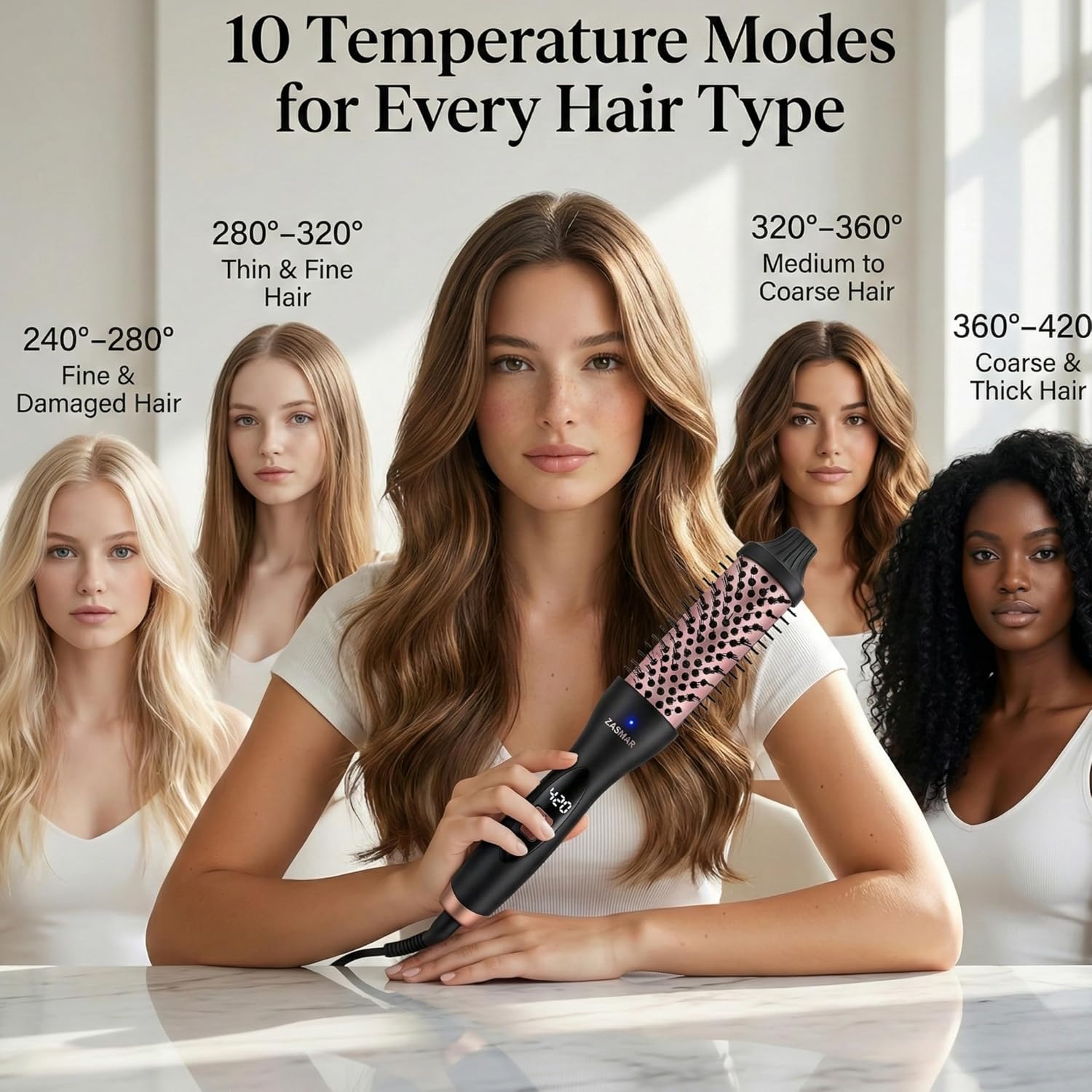 1.5″ Ceramic Thermal Brush with 10 Temperature Settings, Heated Round Brush for Soft Curls, 30s Fast Heated Brush for Blow Out Look, Dual Voltage, Quick & Easy to Use image 3