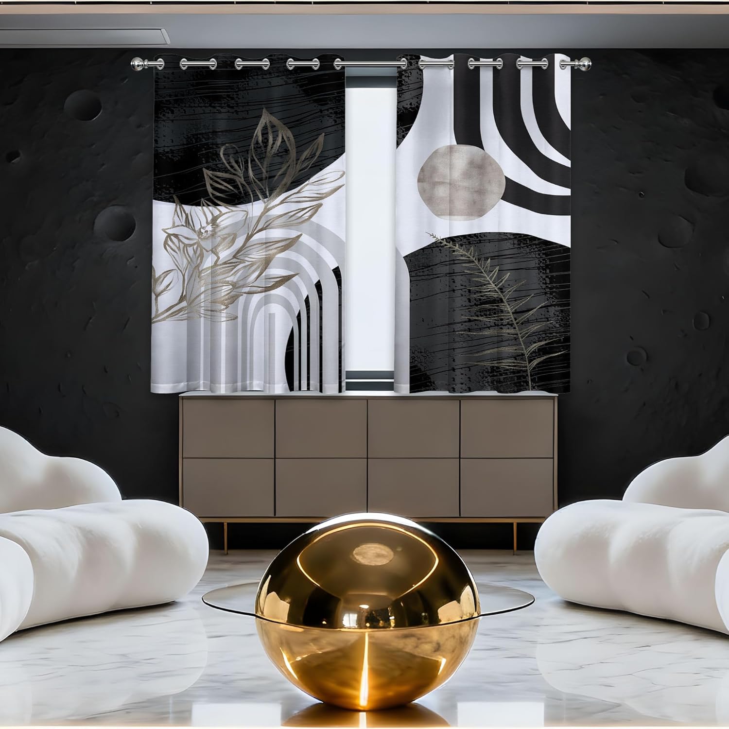 Mid Century Modern Hunter Green Blackout Curtains Boho, Bohemian MCM Black Emerald Dark Green and Gold Window Drapes for Bedroom Living Room, 84 inch Length 2 Panels Set, 52x84 inch