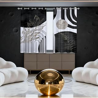 Mid Century Modern Black White and Grey Blackout Curtains, Bohemian Masculine Cool Gray Window Drapes for Mens Bedroom Living Room, 63 inch Length 2 Panels Set, 52x63 inch