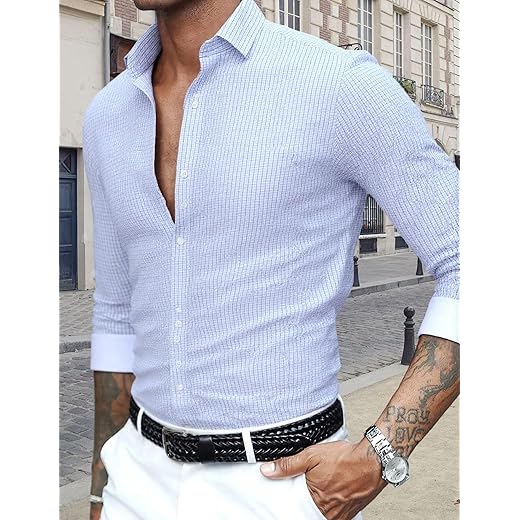 Camisa social masculina de negócios, caimento justo, abotoada, para escritório, profissional, clássica, camisa de manga comprida
