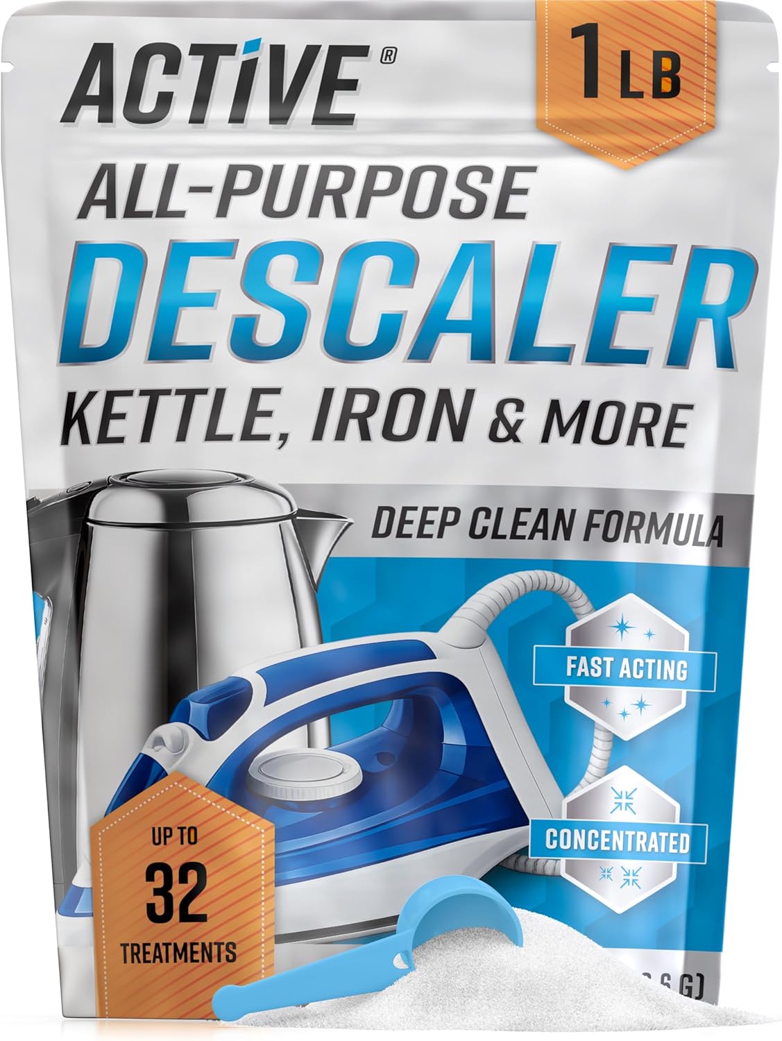 ACTIVE Appliance Descaler Limescale Remover – All-Purpose Kettle & Iron Cleaner, Heavy Duty Citric Acid for Cleaning Coffee Machine, Espresso Machines, Shower head, Bathroom Tap, Toilet – 450g Powder