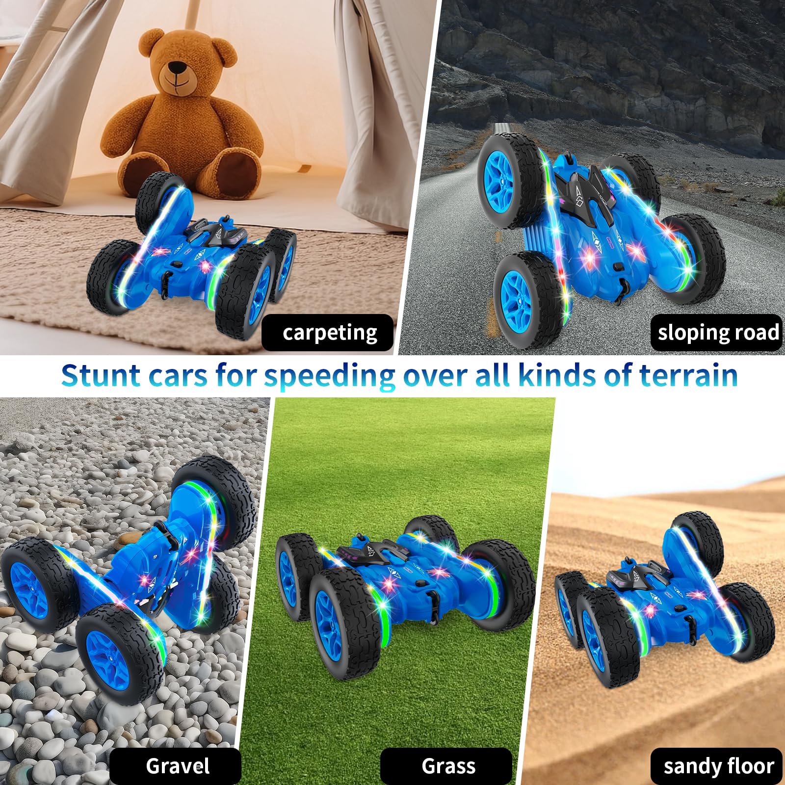 AIUNAOM Macchina Telecomandata per Bambini con Luci a Cingolo in Sette Colori 4WD Auto Macchine Radiocomandata 360℃ Rotazione Acrobatica 2.4Ghz RC Stunt Car 3-10 Anni Maschio Regalo di Compleanno