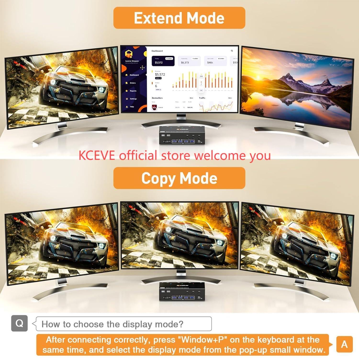 KVM Switch 3 Monitore 3 PC, Displayport HDMI USB 3.0 KVM-Umschalter Dreifachanzeige, unterstützt 4K@60 Hz für 3 Computer