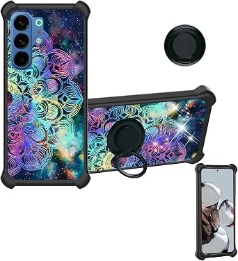 Case Compatible for Tecno CAMON 50 Phone Case Cover [with 1* Tempered Glass Screen Protector][Hard PC + Soft Silicone][Ring Support] [Colorful Reflect Light] IMDH-HTT