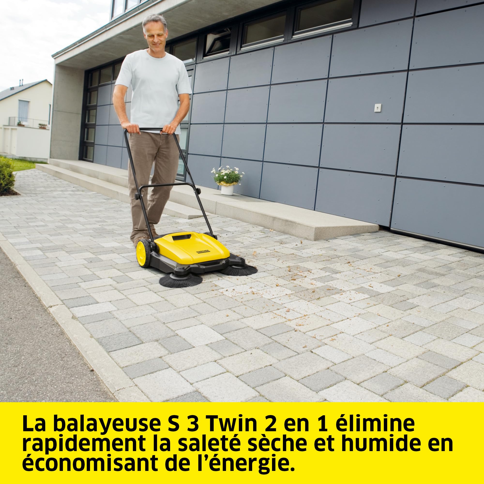 KÄRCHER La balayeuse S 3 Twin 2 en 1, Largeur de Travail : 650 mm, Jusqu’à 1 800 m²/h de Surface, bac à déchets : 16 l, Poids : 9,7 kg, 2 brosses pour saletés sèches, 2 brosses pour saletés humides