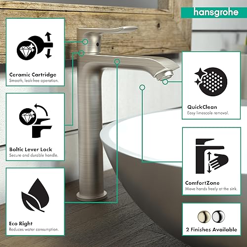 Miniatura 3 de hansgrohe Metris 31183821 - Grifo para lavabo de baño de 1 manija y 10 pulgadas de alto en níquel cepillado, 31183821