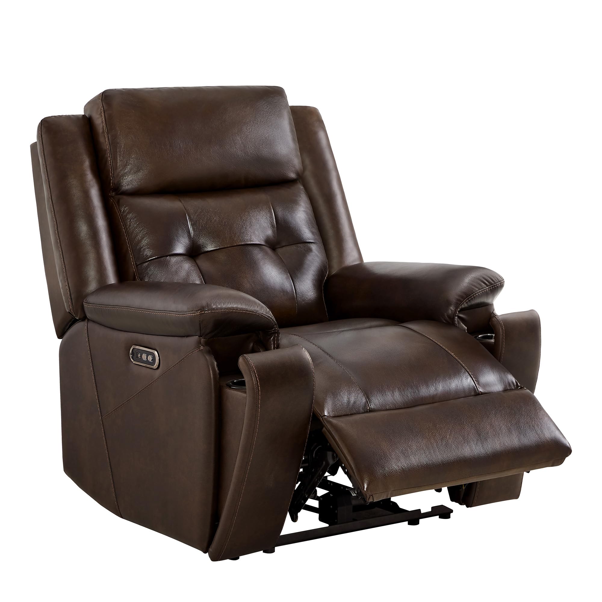 Watson & Whitely Genuine Leather Power Recliner Chair for Adults, Wall Hugger Recliner with Power Headrest, Cup Holders & Charging Ports, Electric