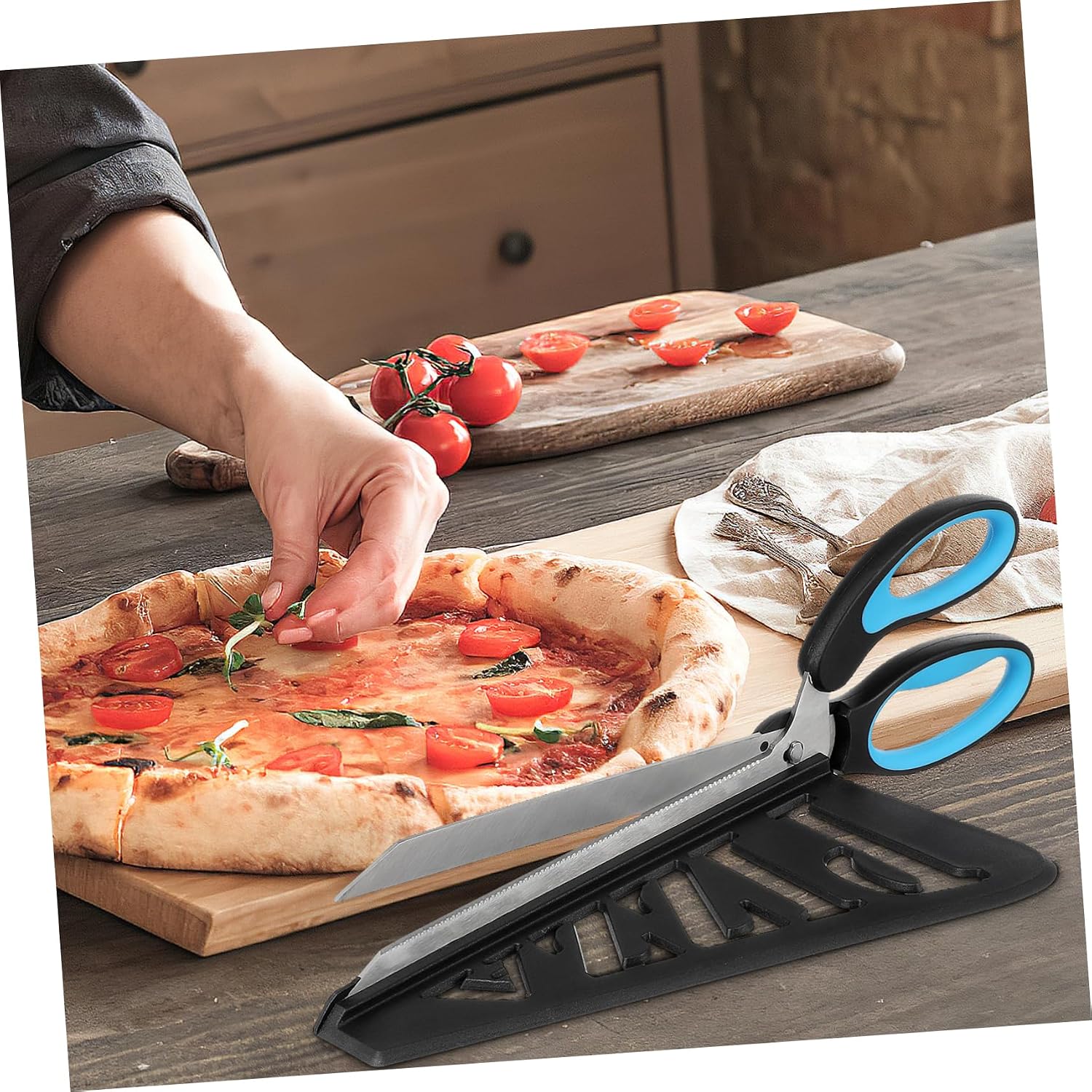 BESTOYARD Stainless Steel Pizza Scissors Detachable Spatula Multi-functional Kitchen Cutter for Slicing Kitchen Tool for Home Chefs Sky-blue