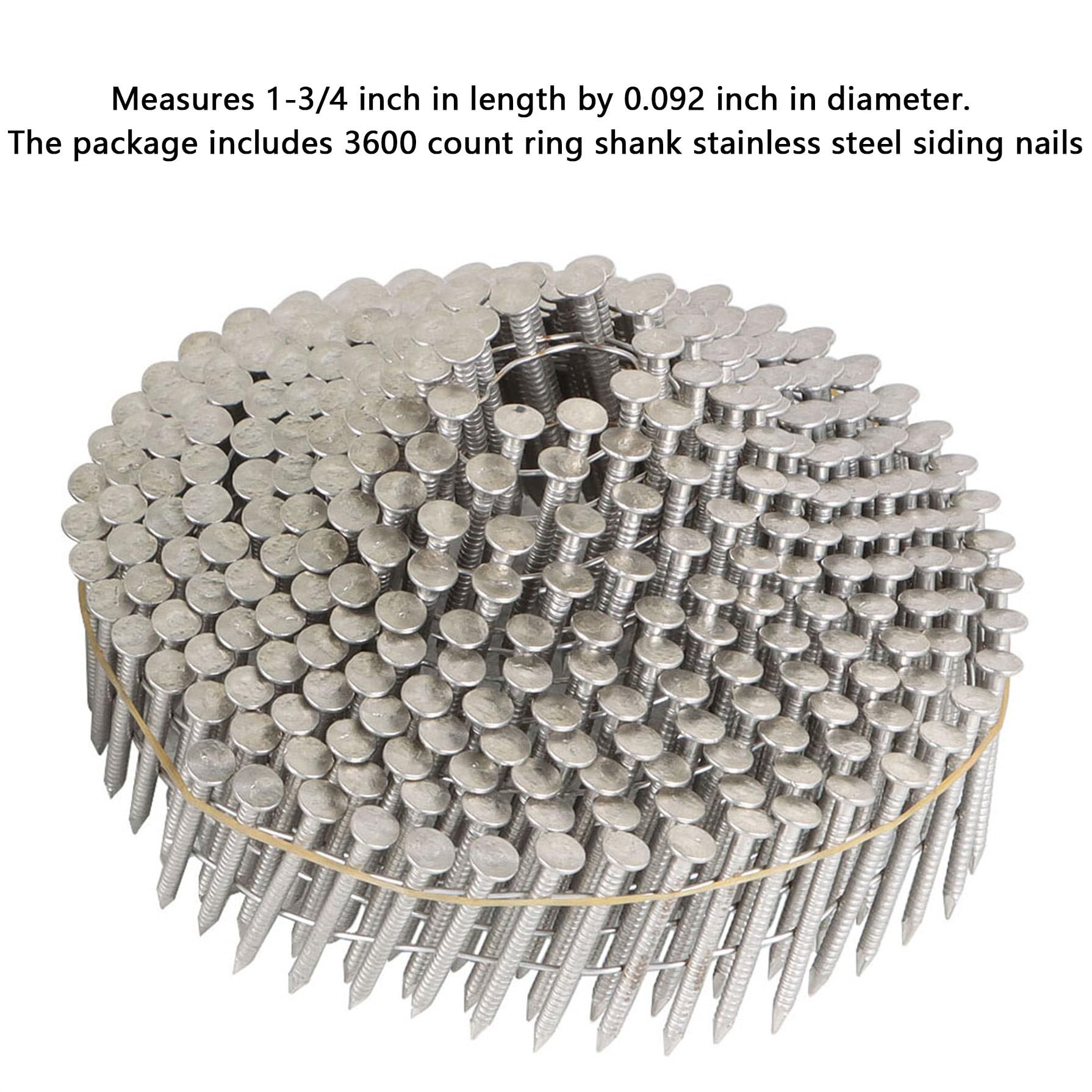 3600Pcs 1-3/4 x 0.09 Inch Coil Roofing Ring Shank Siding Nails 15