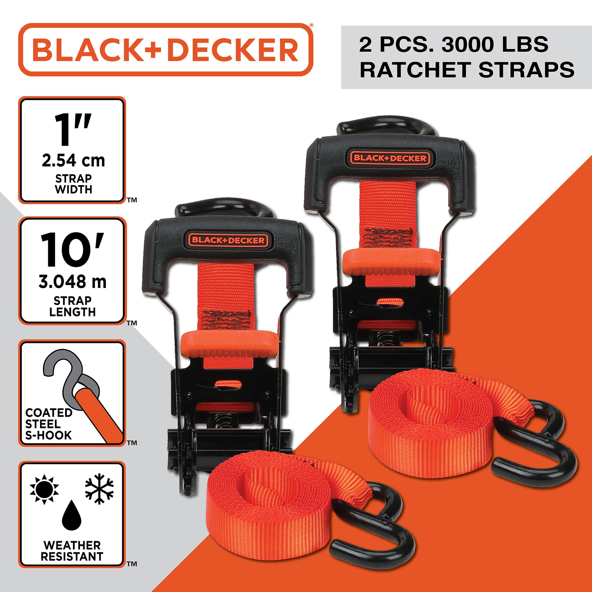 Black+Decker Kit de 8 Sangles à cliquet et Boucle Souple