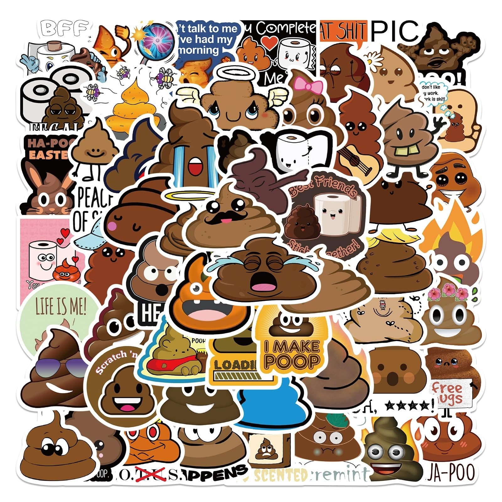 60 PCS Funny Poop Stickers,Vinyl Waterproof Stickers for Laptop Water Bottles Commode Cars Bumper Guitar Luggag Phone Cute Gag Gifts Sticker for Teens