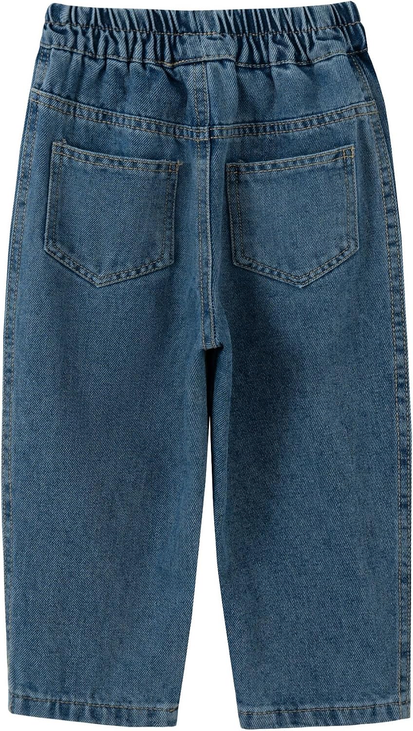 Toddler Little Girls Embroidery Barrel Jeans Kids Casual Denim Joggers Soft Relax Fit Ankle Length Trousers 24M-7Y