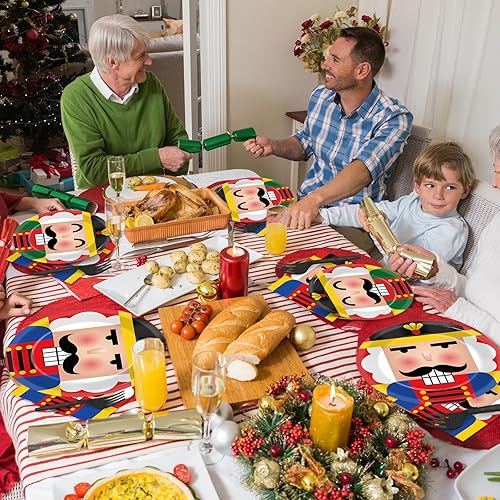 Miniatura 7 de 96 platos de cascanueces de Navidad, suministros de fiesta para 24 invitados, vajilla de Feliz Navidad, decoración de mesa, modelo soldado, platos