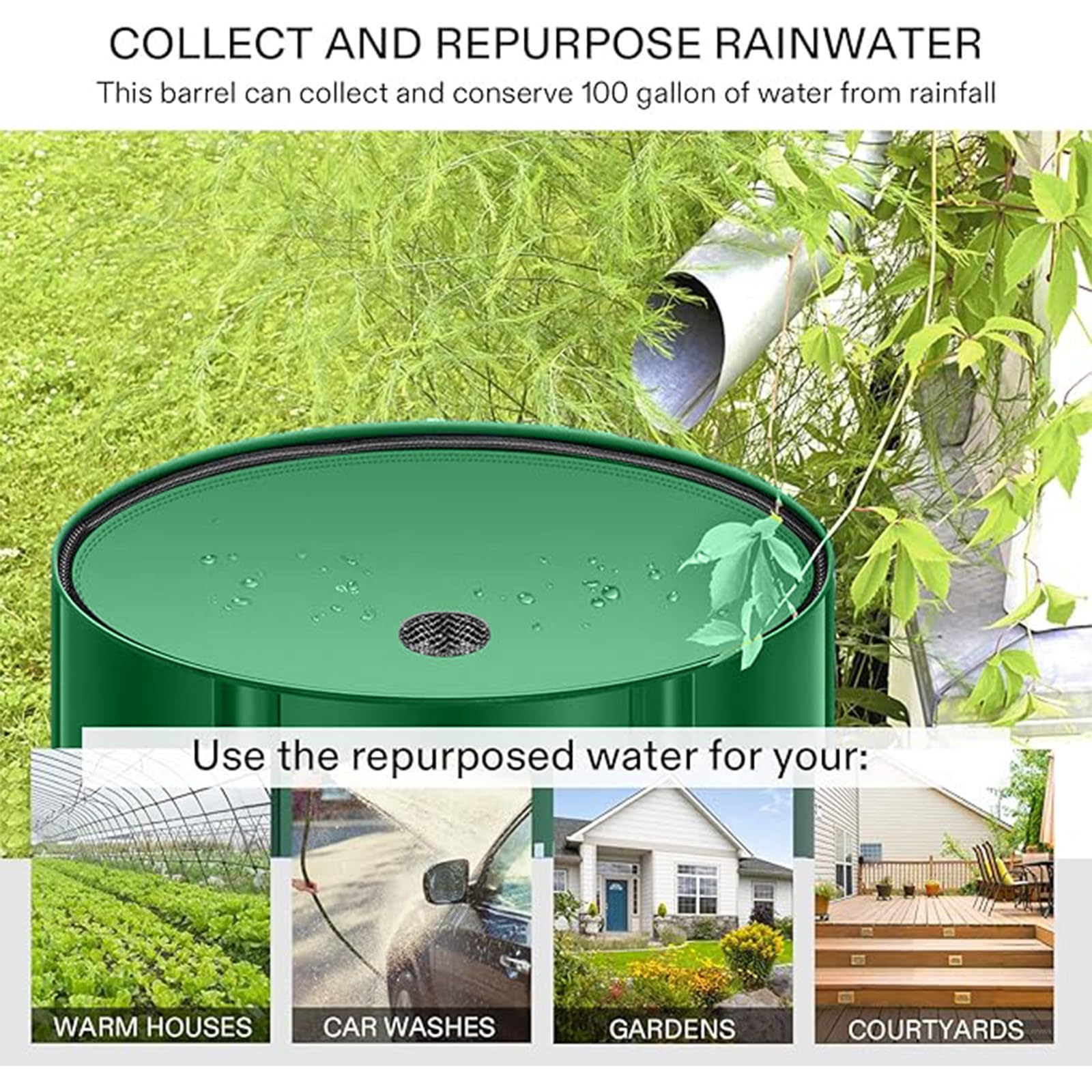 Sistema De Recolección Agua De Lluvia Plegable Con Barril - Tanque De Almacenamiento De Agua Portátil, Bajante Para Lluvia Contenedor Recolector De Con Filtro,380L