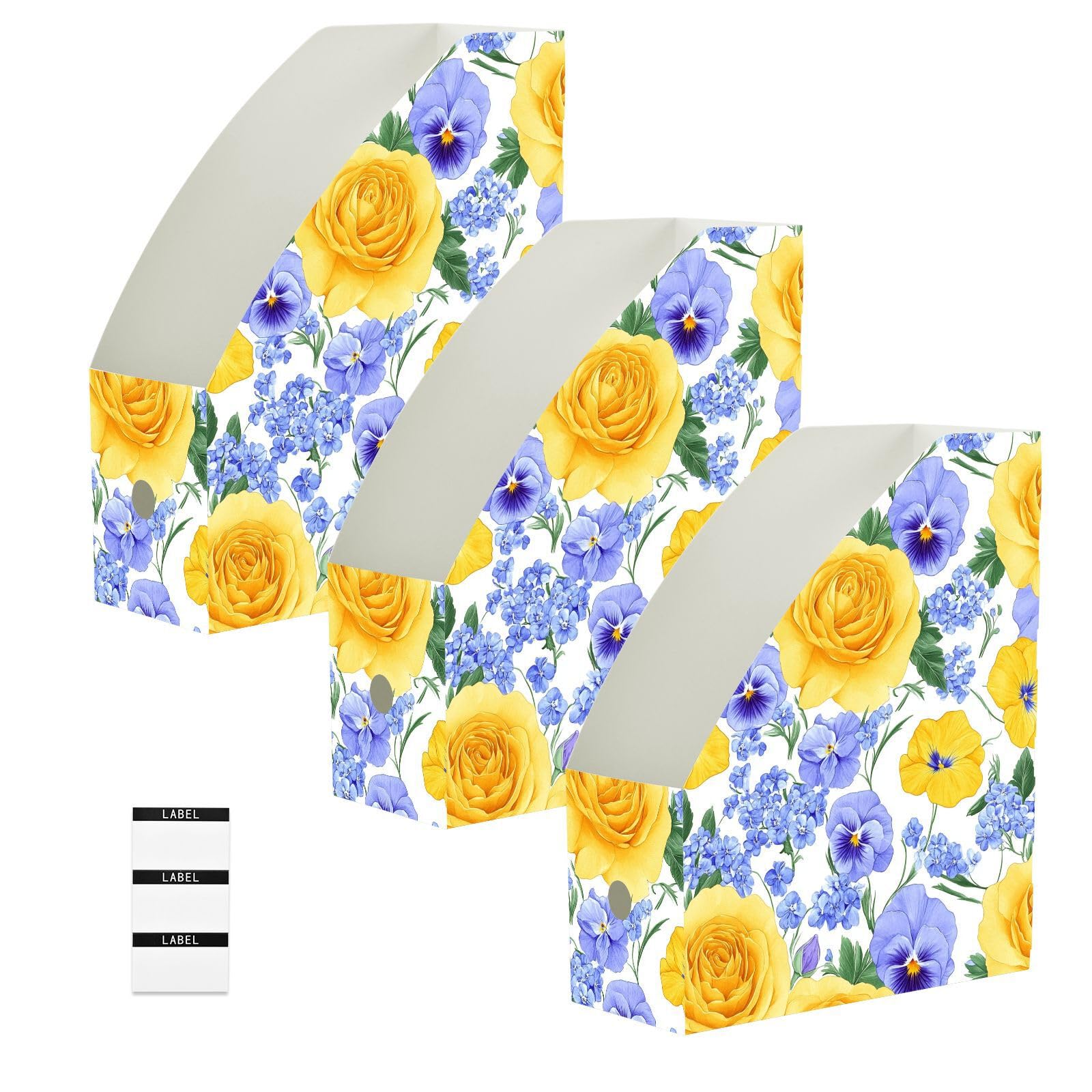 Chemises de rangement pliables fleurs d'été lot de 3 jaune et violet 22,9x30,5 cm