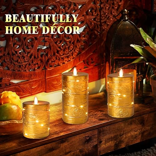 Vista 61 de Da by Velas sin llama con tira de luces, velas que funcionan con pilas, velas LED parpadeantes con control remoto y temporizador, cera real, paquete
