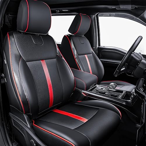 Fundas de asiento F150 con fundas para reposabrazos de consola central, ajuste personalizado para Super Crew Cab F150 XL XLT 2021-2024, fibra de