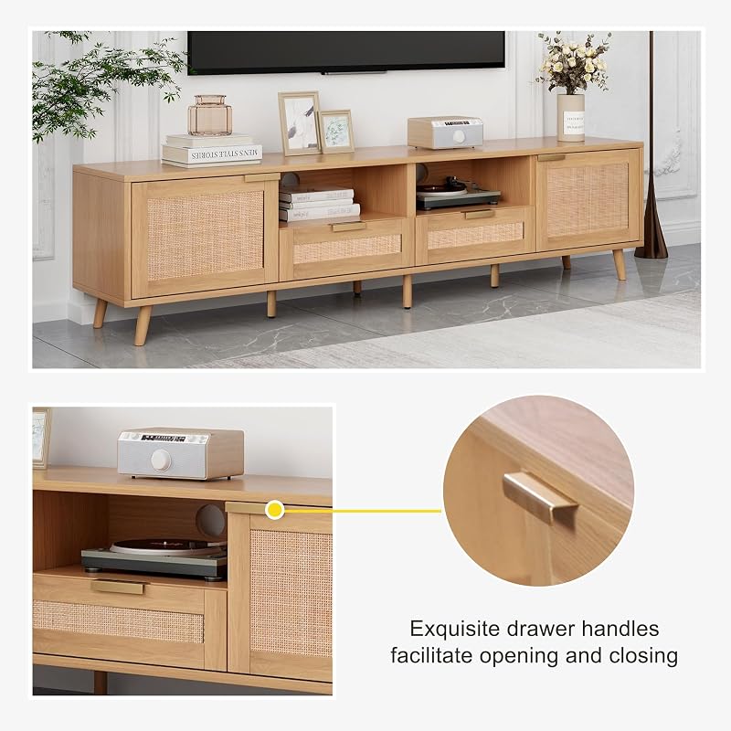 Virubi Boho TV Stand with Rattan Doors & Drawers, for TVs up to 85" image 5
