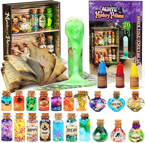Alritz Kit de pociones misteriosas para niños, 20 botellas de poción de bruja de mezcla mágica, decoraciones para el día de la madre, mesa de