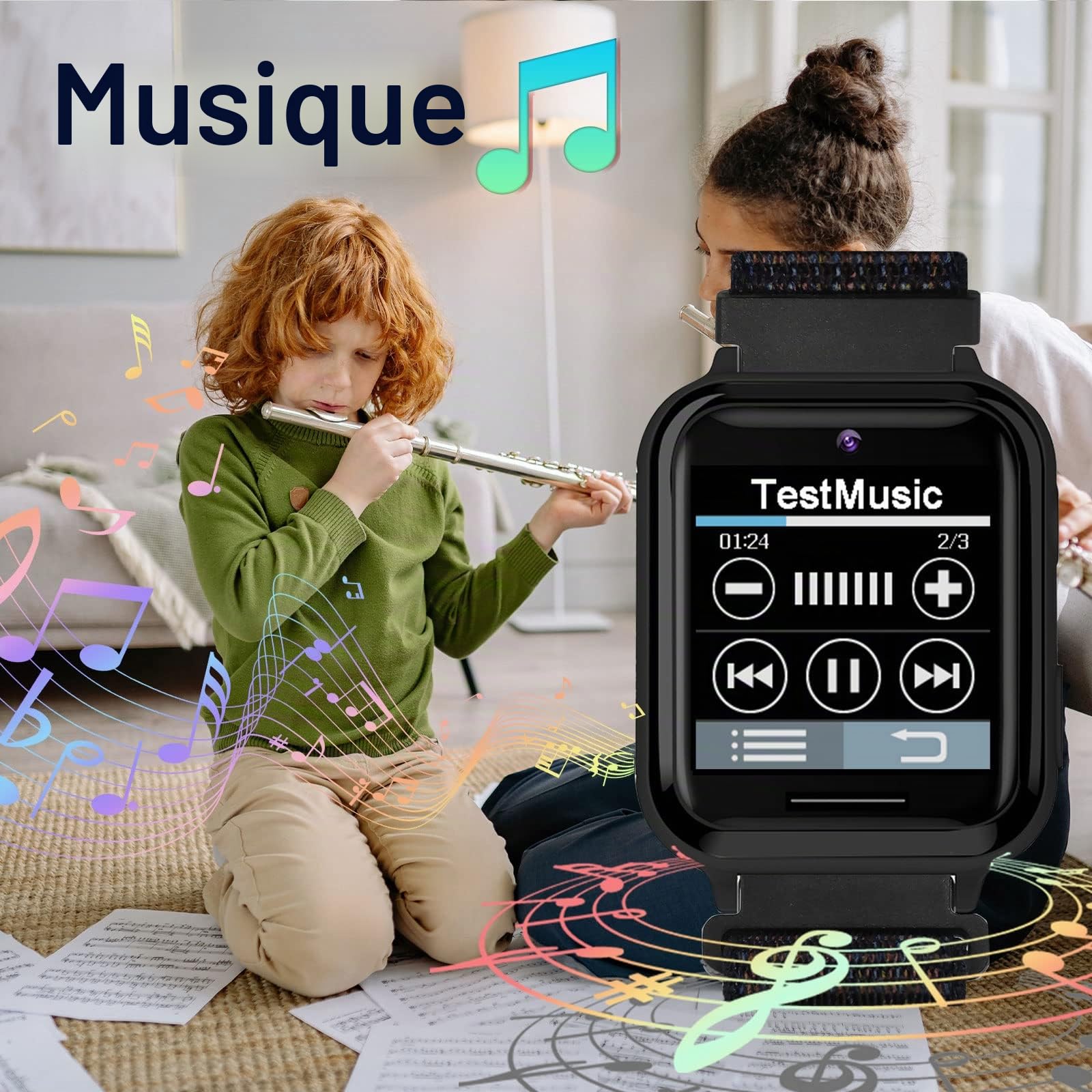 PTHTECHUS Montre Connectée Enfant, Montre Enfant Fille Garçon avec Sangle en Nylon 10 Jeux SOS MP3 Musique Caméra Vidéo Réveil Chronomètre Calendrier Calculatrice, Cadeaux pour Garçons et Filles